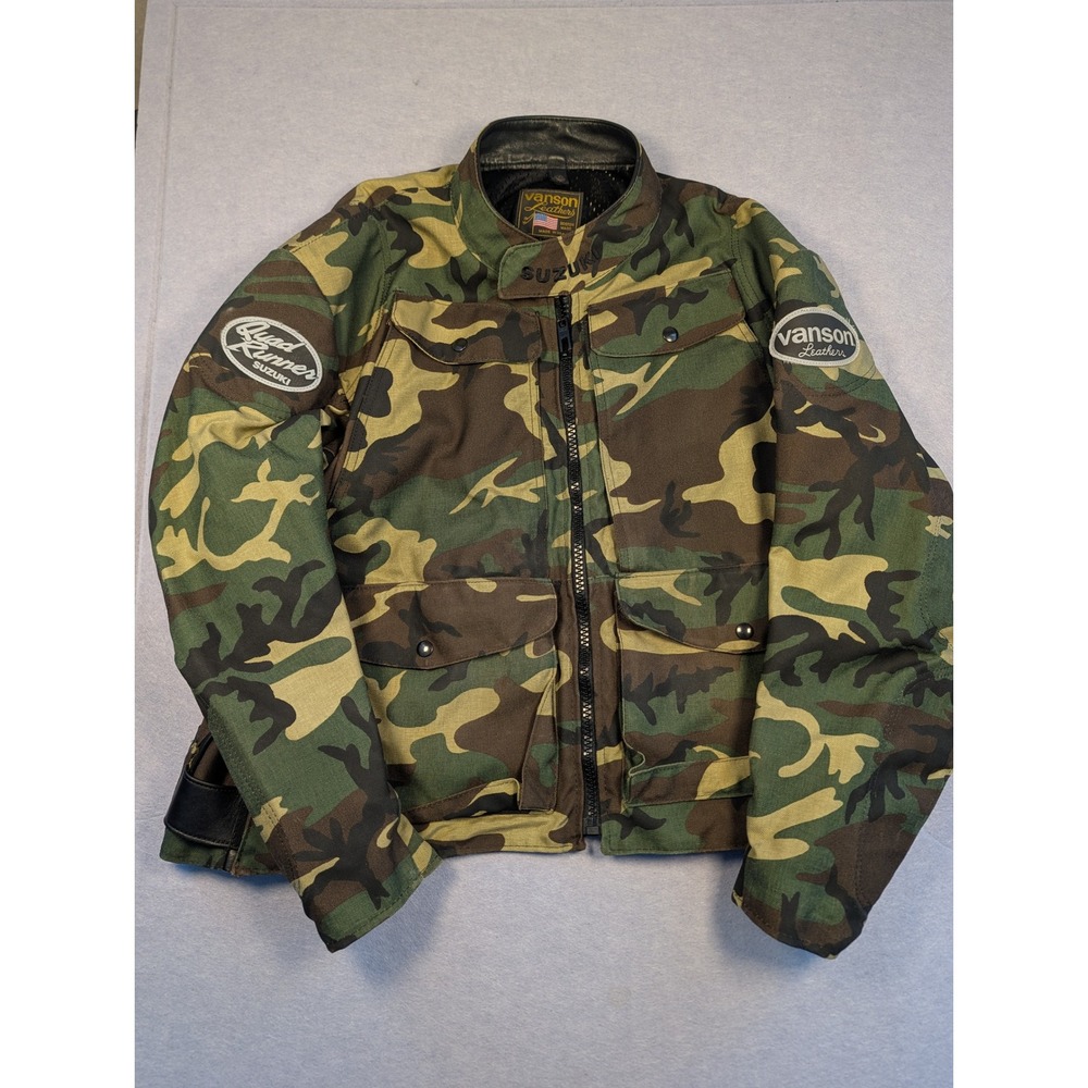 Vintage Vanson Leathers x Suzuki Motorcycle Jacket Mens XXL Camo Quad Runner Exc